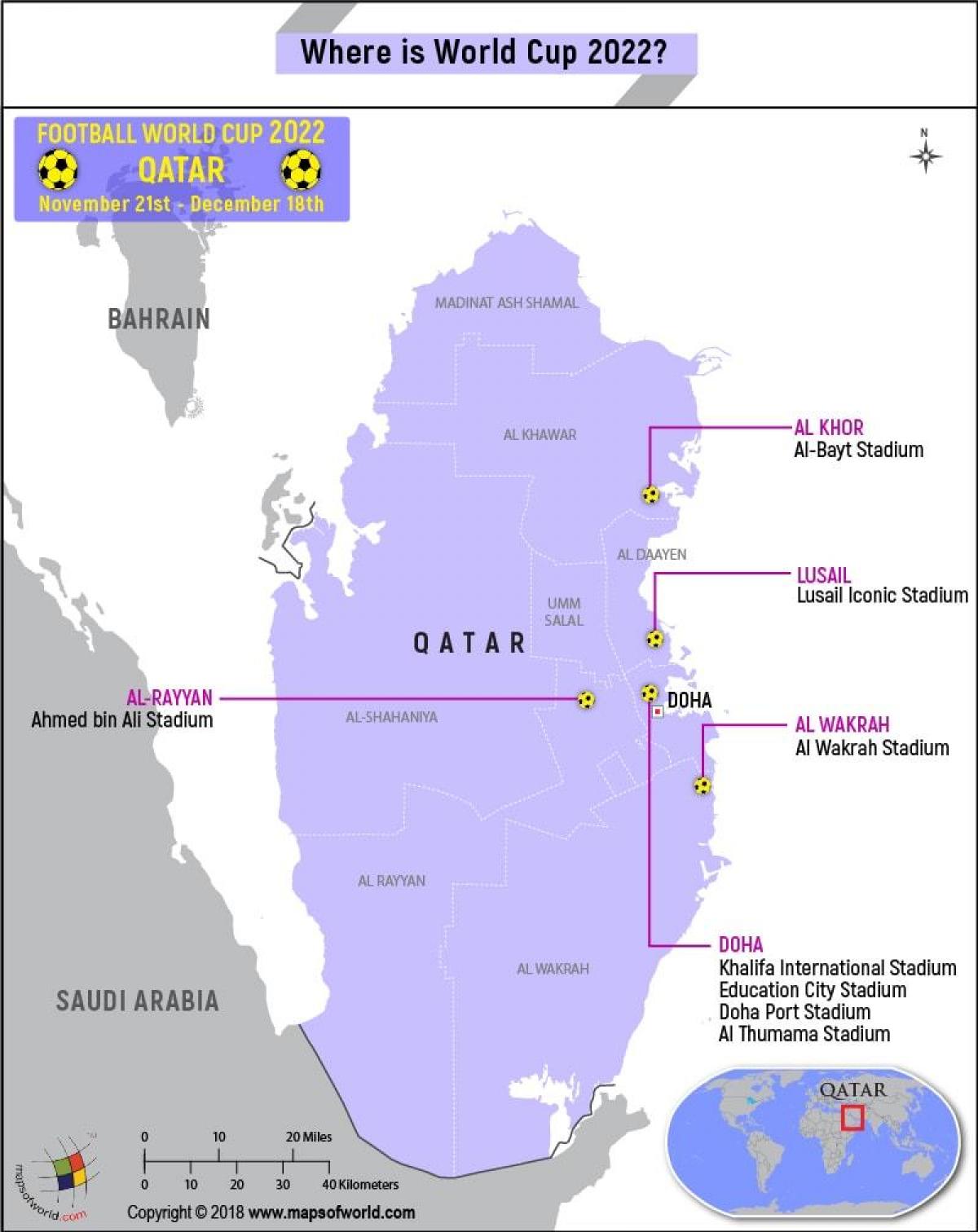 カタールワールドカップスタジアム地図 地図のカタールワールドカップ競技場 西アジア アジア