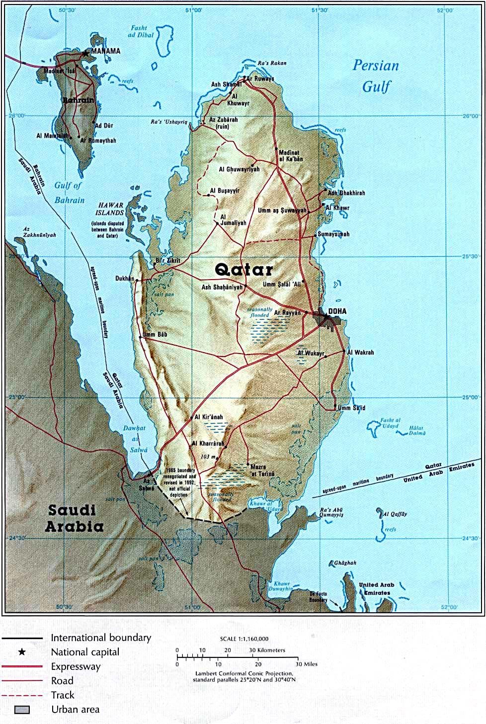 地図とカタールの物理