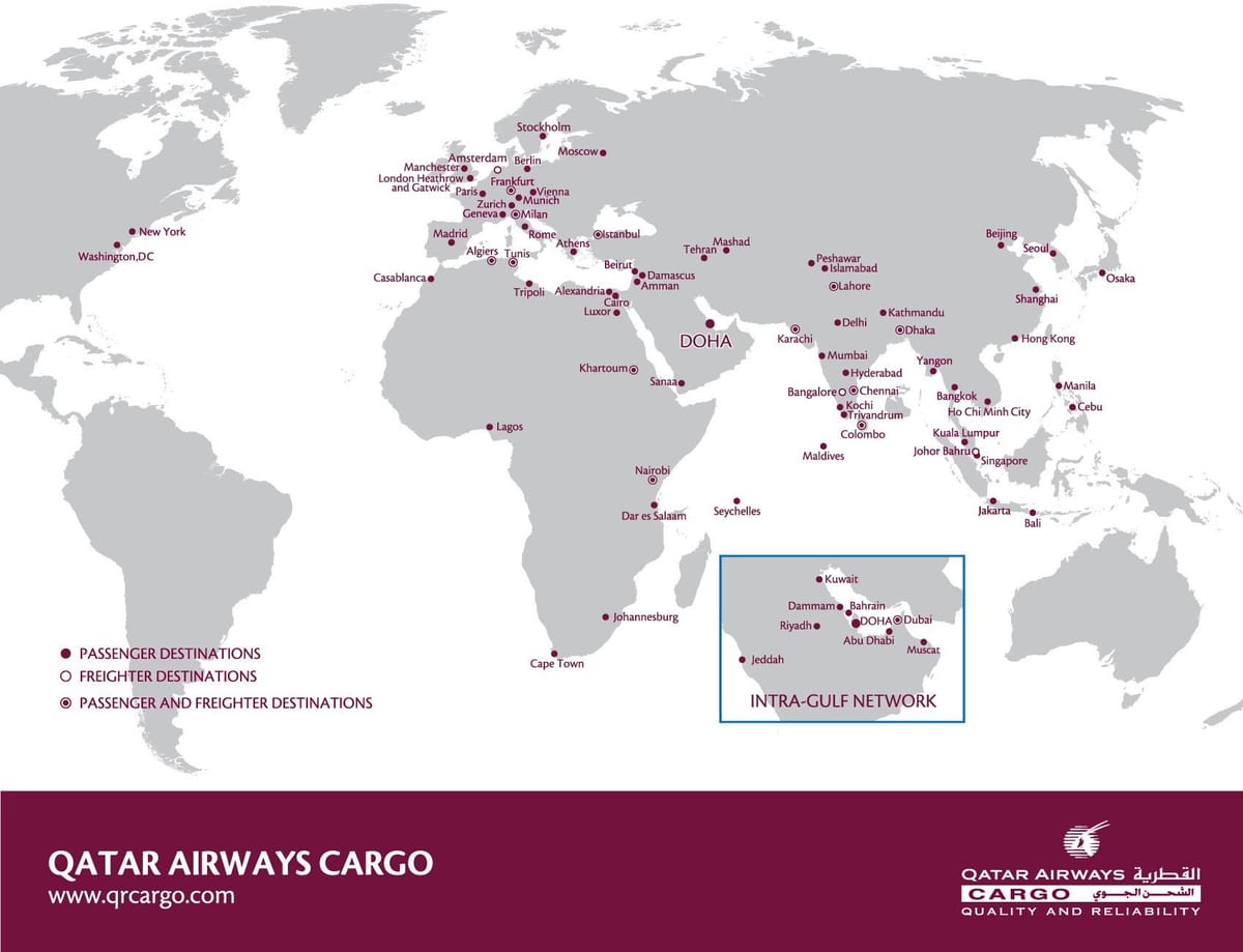 カタール航空ネットワークの地図