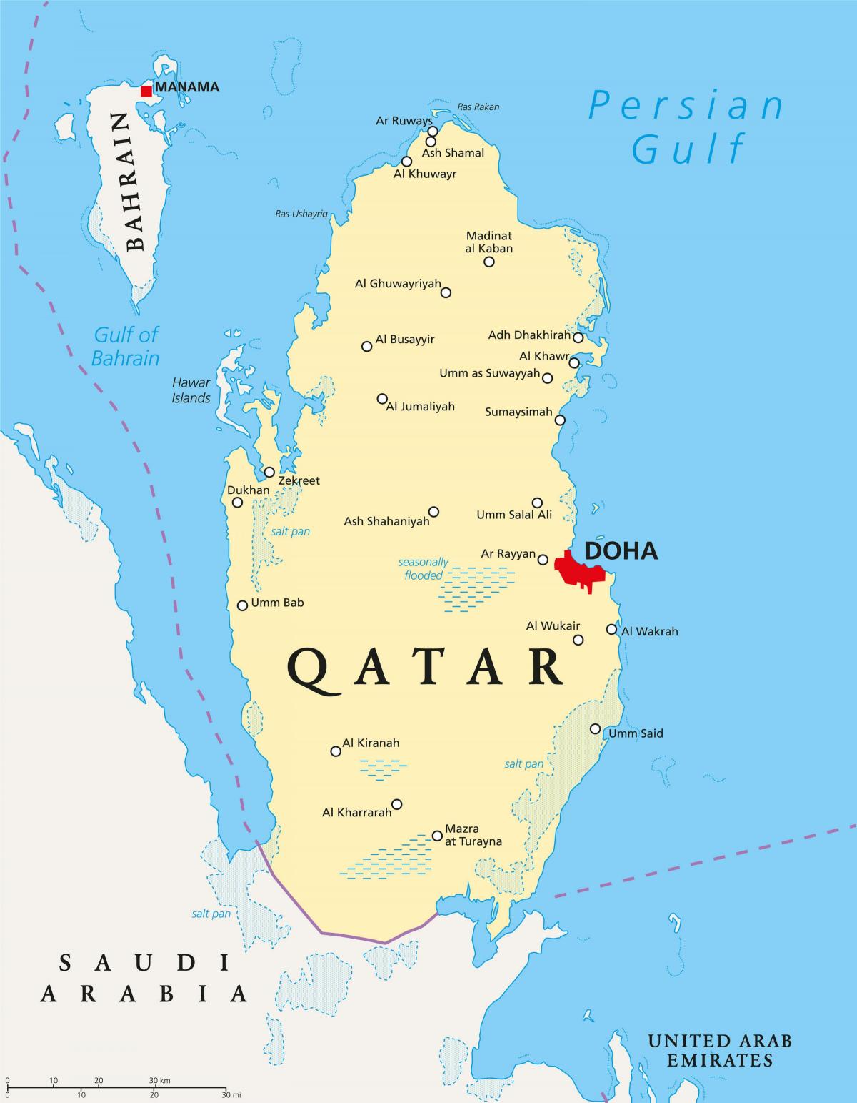 カタール地図と都市