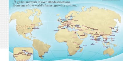 カタール飛行経路の地図